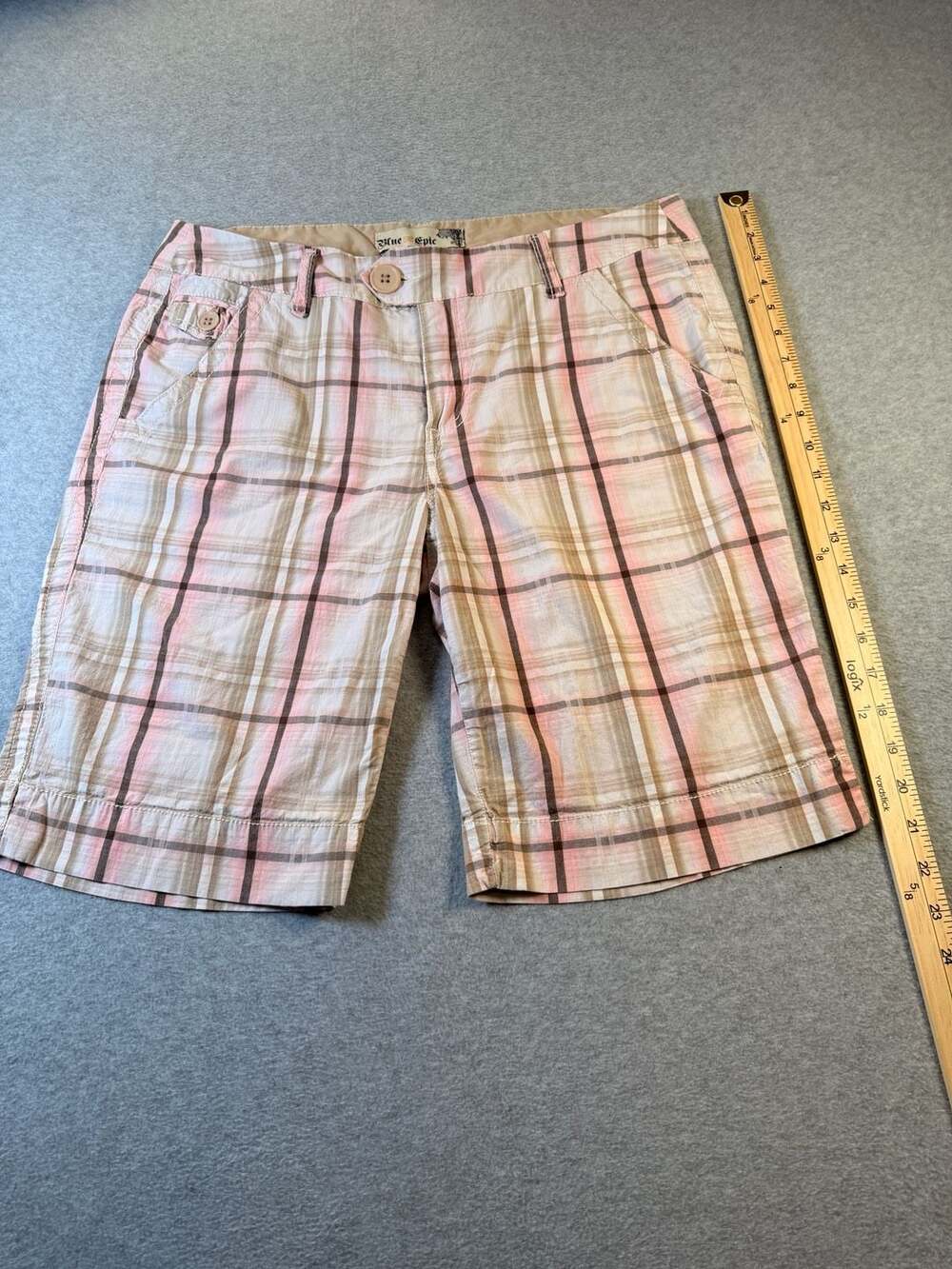 Blue Epic Women's Pink Tan Plaid Bermuda Cotton Shorts